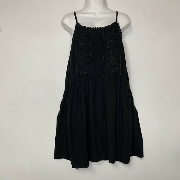 LOFT Women‎ A Line Dress Size XS Black Strappy Pullover Lined Embroidery - Picture 1 of 7